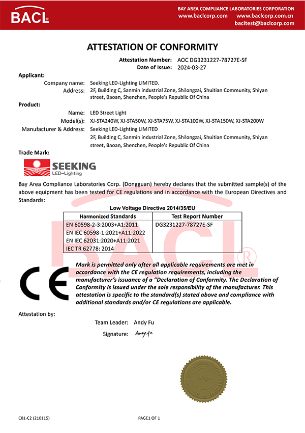 SEEKING LED-Lighting Products Certifications