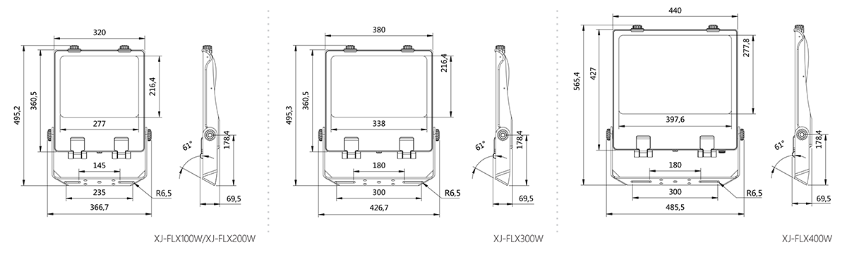 FLX SERIES LED Flood Light Dimension